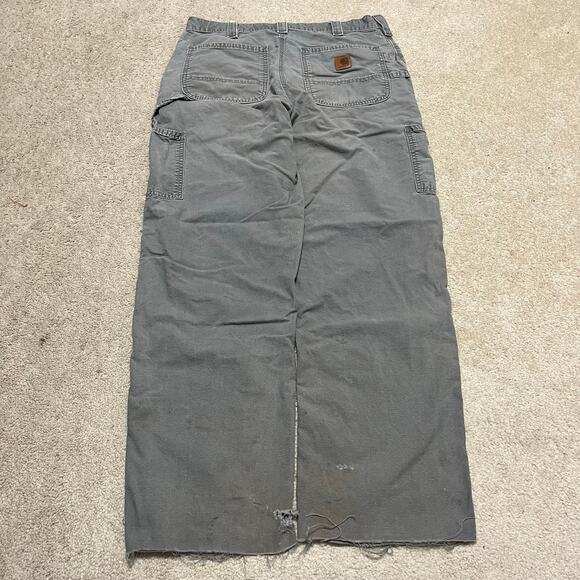 Vintage Carhartt Carpenter Cargo Distressed Grey Work Pants 33Wx30L - Picture 1 of 7